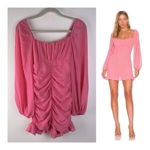 More to Come x REVOLVE | Coquette Petra Ruched Mini Dress in Pink | S